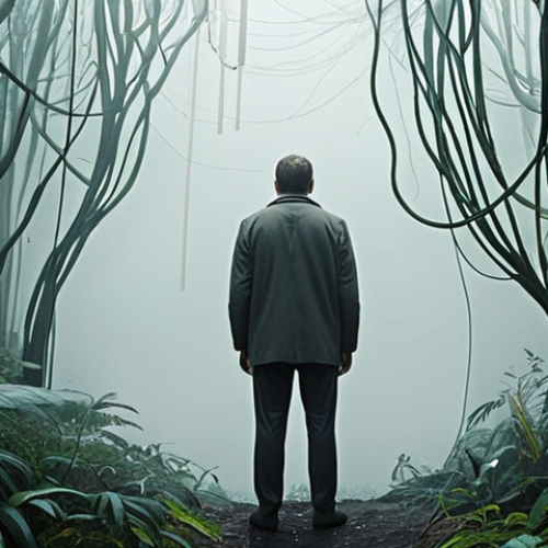 Home 16 The Initial Financial Confusion**
A person (a neutral-looking European individual) standing in a dense, symbolic financial jungle. The jungle is composed of tangled charts, confusing financial symbols, and abstract data streams, creating an overwhelming and foggy atmosphere. The person appears lost or overwhelmed, seeking a path. In the background, hints of financial buildings or abstract market indicators are barely visible through the fog.
2. **Prompt for